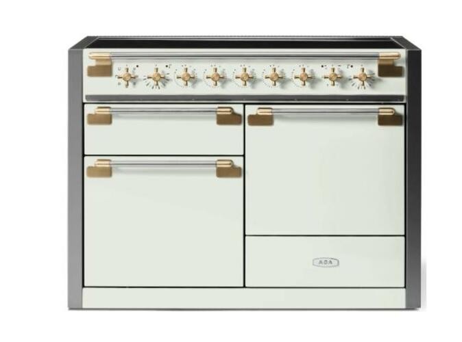 AGA Elise AEL481INABWHT 48 Inch Free Standing Induction Range,White/Brass *NEW* AGA Elise AEL481INABWHT 48 Inch Free Standing Induction Range,White/Brass *NEW*