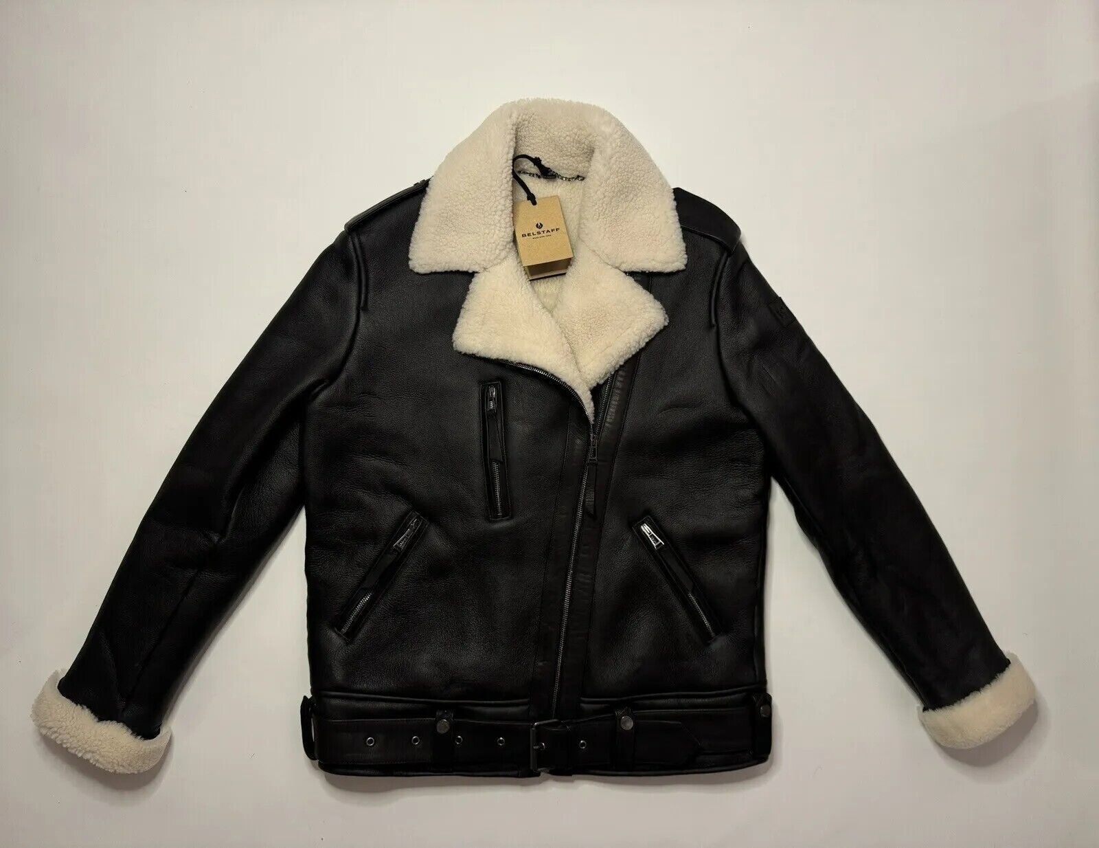 Authentic Belstaff Fera Black Shearling Sheepskin Jacket Coat 8 UK £1,725 New