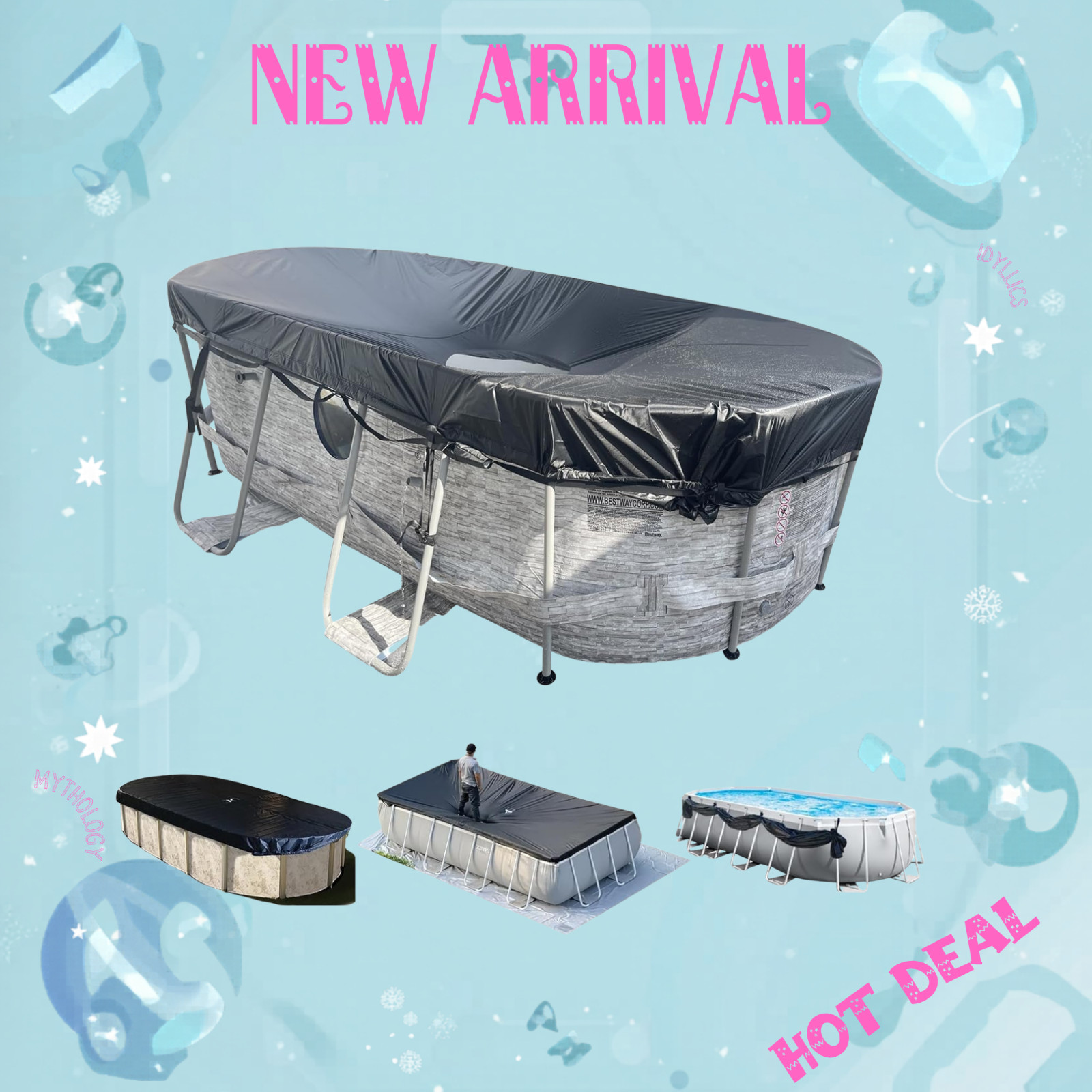 10x16FT Oval Pool Cover UV Weather Resistant Above Ground Pool Cover Black