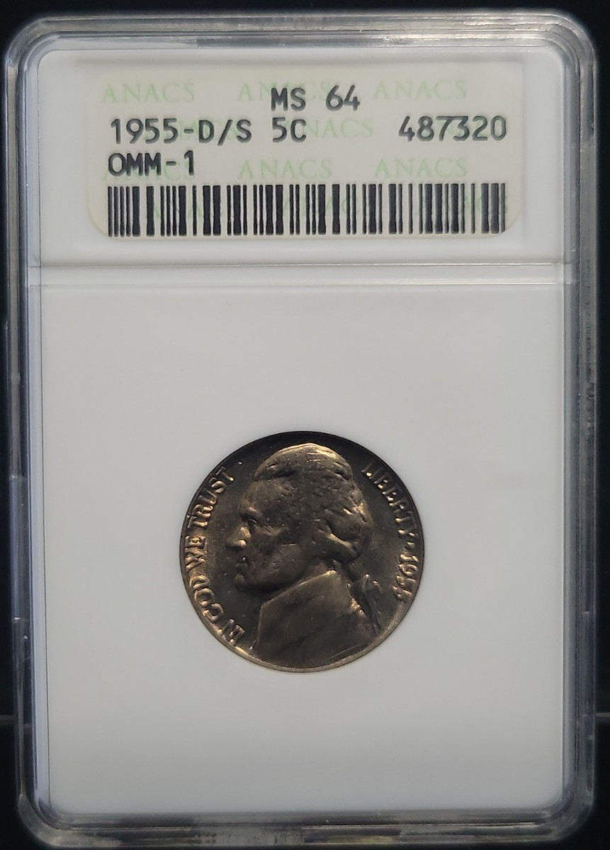 1955 D/S Jefferson Nickel 5C ANACS MS64 | OMM-1, RPM, D over S | See Pics 1955 D/S Jefferson Nickel 5C ANACS MS64 | OMM-1, RPM, D over S | See Pics