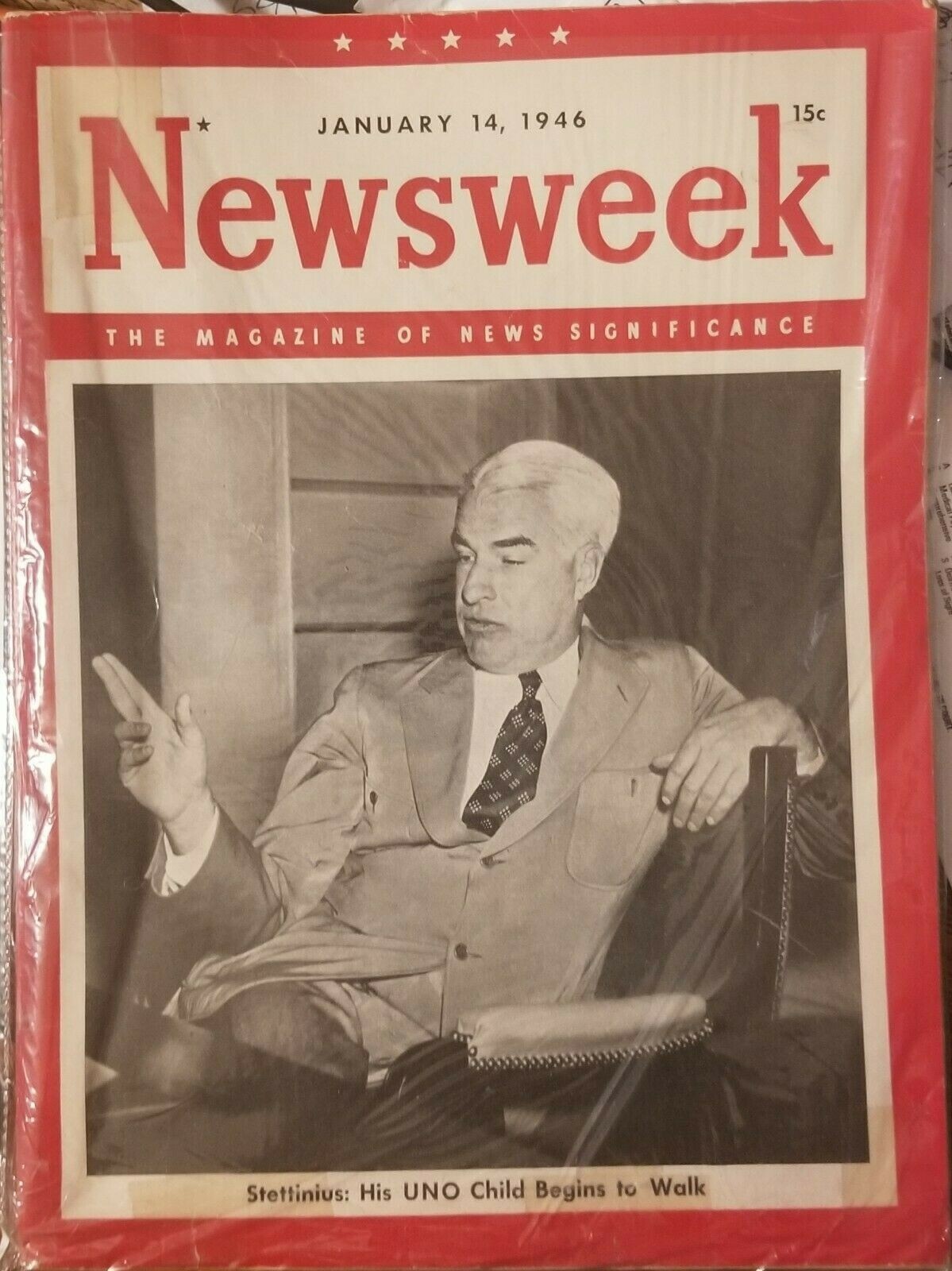 1946 JANUARY 14 NEWSWEEK MAGAZINE EDWARD STETTINIUS JR UNO UNO CHILD VINTAGE ADS