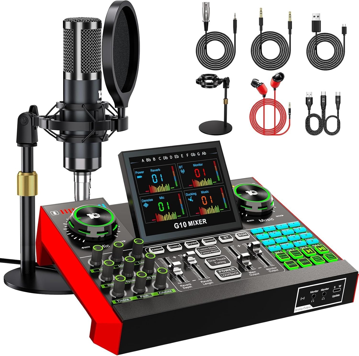 Podcast Microphone Bundle with Live Sound Board Audio Mixer G10-P15 Podcast Microphone Bundle with Live Sound Board Audio Mixer G10-P15