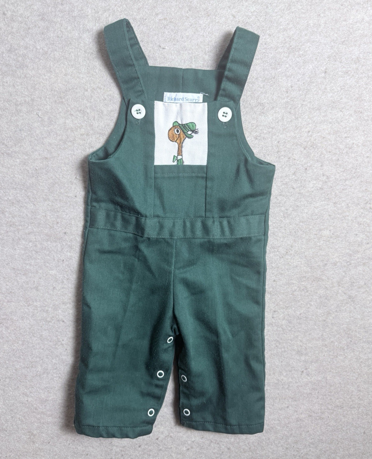 Richard Scarry Donmoor 12 Mo Lowly Worm Overalls Green 19-22 lbs Vtg 1970s