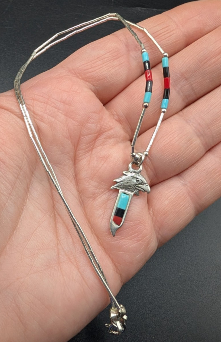 Vintage SJC Sterling Silver Southwestern Style Pendant Necklace