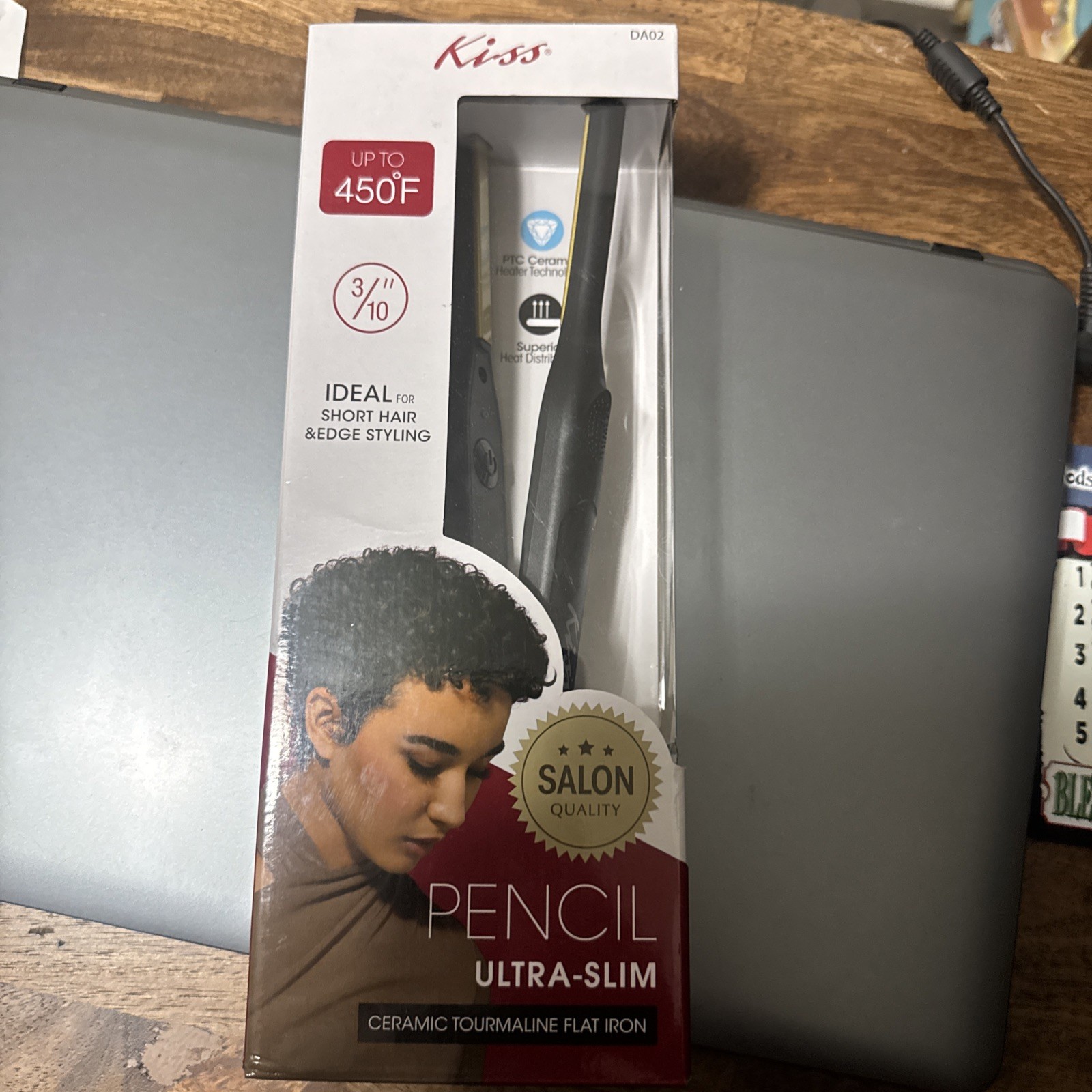 Kiss Pencil Ultra-Slim Ceramic Tourmaline Flat Iron 3/10 in Black 450°F DA02 Kiss Pencil Ultra-Slim Ceramic Tourmaline Flat Iron 3/10 in Black 450°F DA02