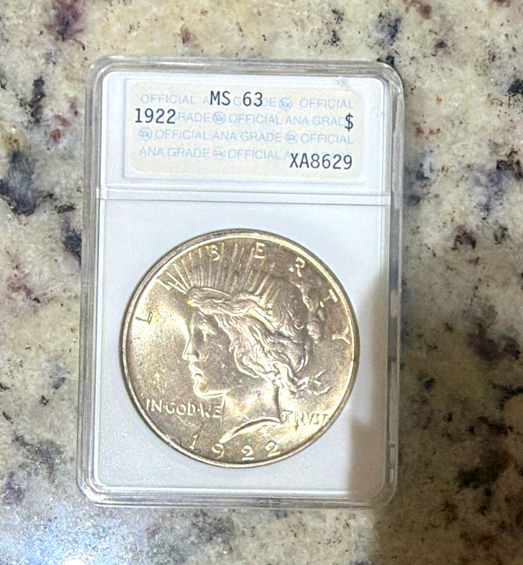 1922 Peace Silver Dollar $1 - ANACS MS63 - Vintage Soapbox - Gold QA Genie Lamp 1922 Peace Silver Dollar $1 - ANACS MS63 - Vintage Soapbox - Gold QA Genie Lamp