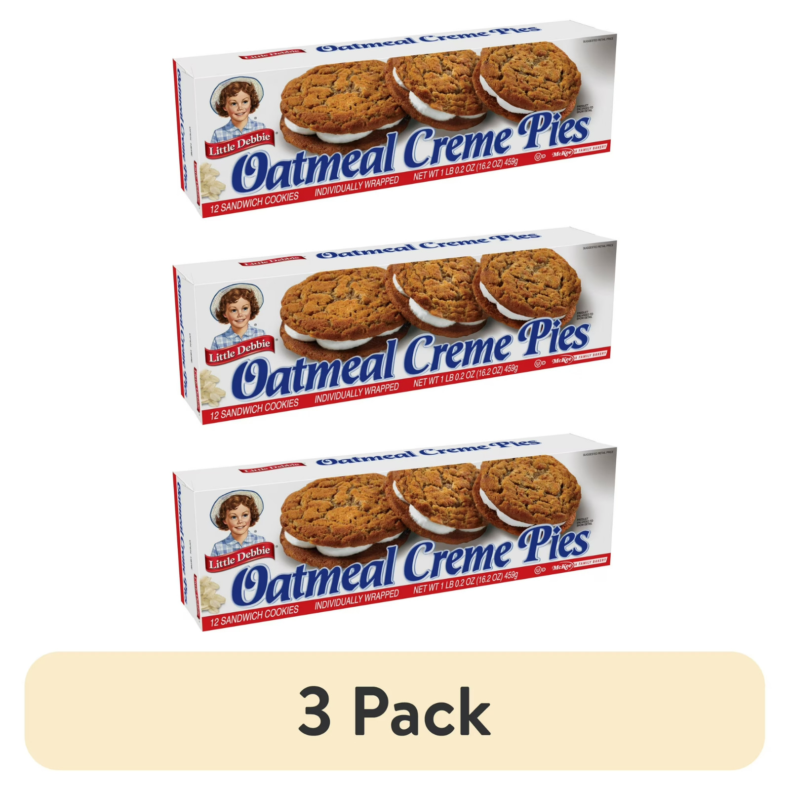 (3 Pack) Oatmeal Creme Pies Family Pack Soft Oatmeal Cookies Sweet Snack