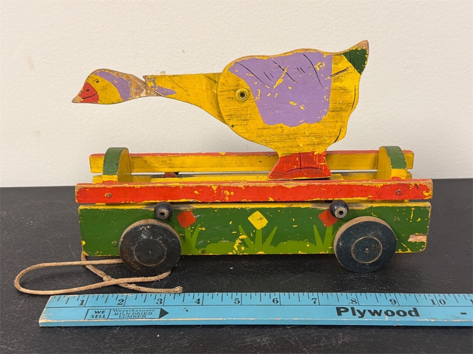 Antique 1930-40 Pull Toy Primitive Folk Art Wood Nodding Goose    204