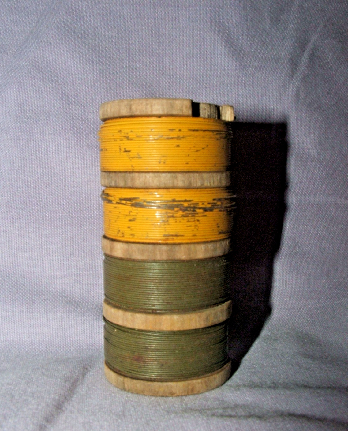 Army Surplus WW2 Unused Wood Spool of 2 color Trip Wire / TRIPWIRE SPOOL unused