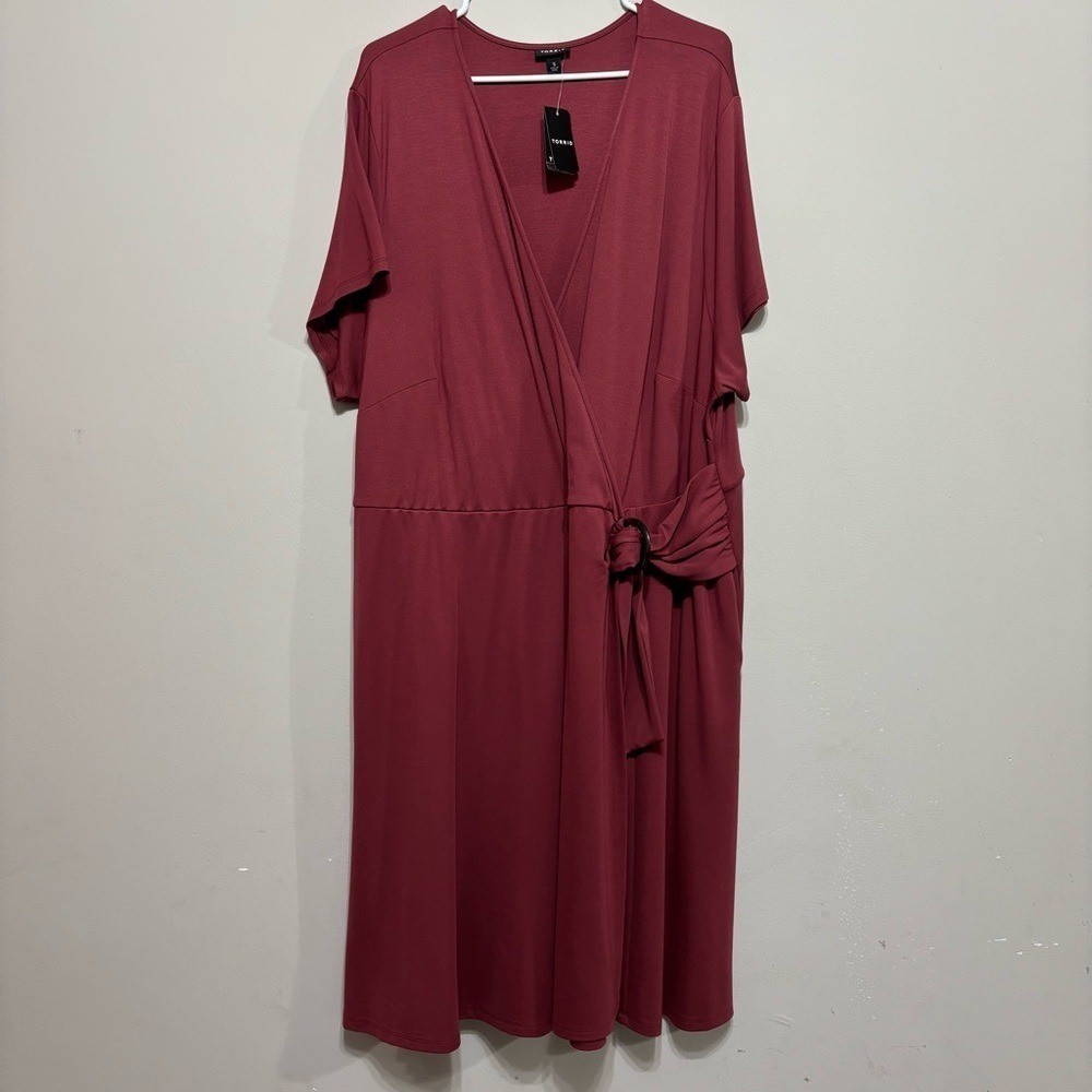 Torrid Red Ponte O Ring Surplice Wrap Midi Dress Plus Size 5 5X 28 NWT