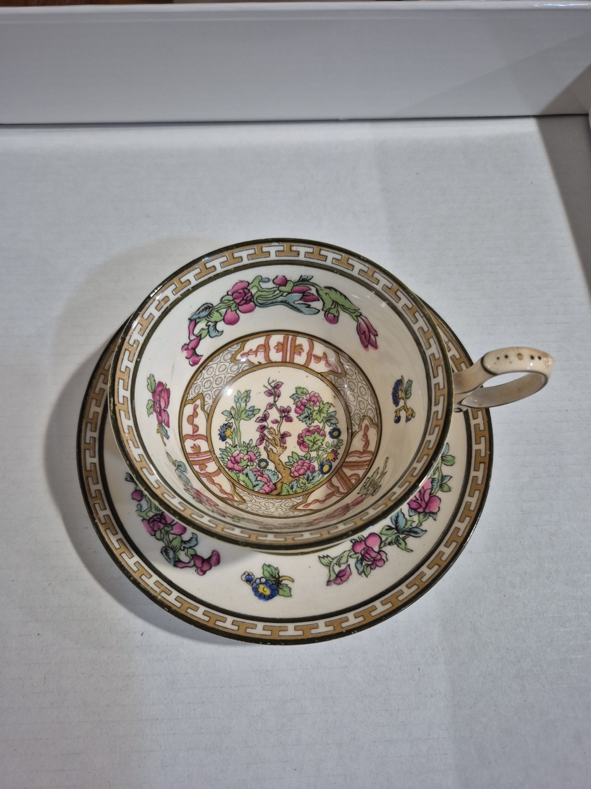 Antique Star Paragon Indian Tree Wide Mouth Tea Cup and Saucer England