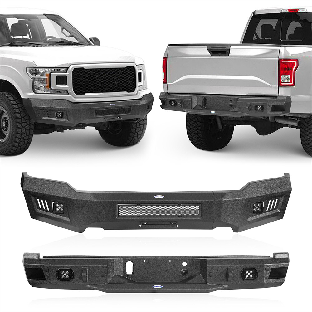 Fit 2018-2020 Ford F-150 Full-Width Steel Front & Rear Back Bumper w/ LED Light Fit 2018-2020 Ford F-150 Full-Width Steel Front & Rear Back Bumper w/ LED Light