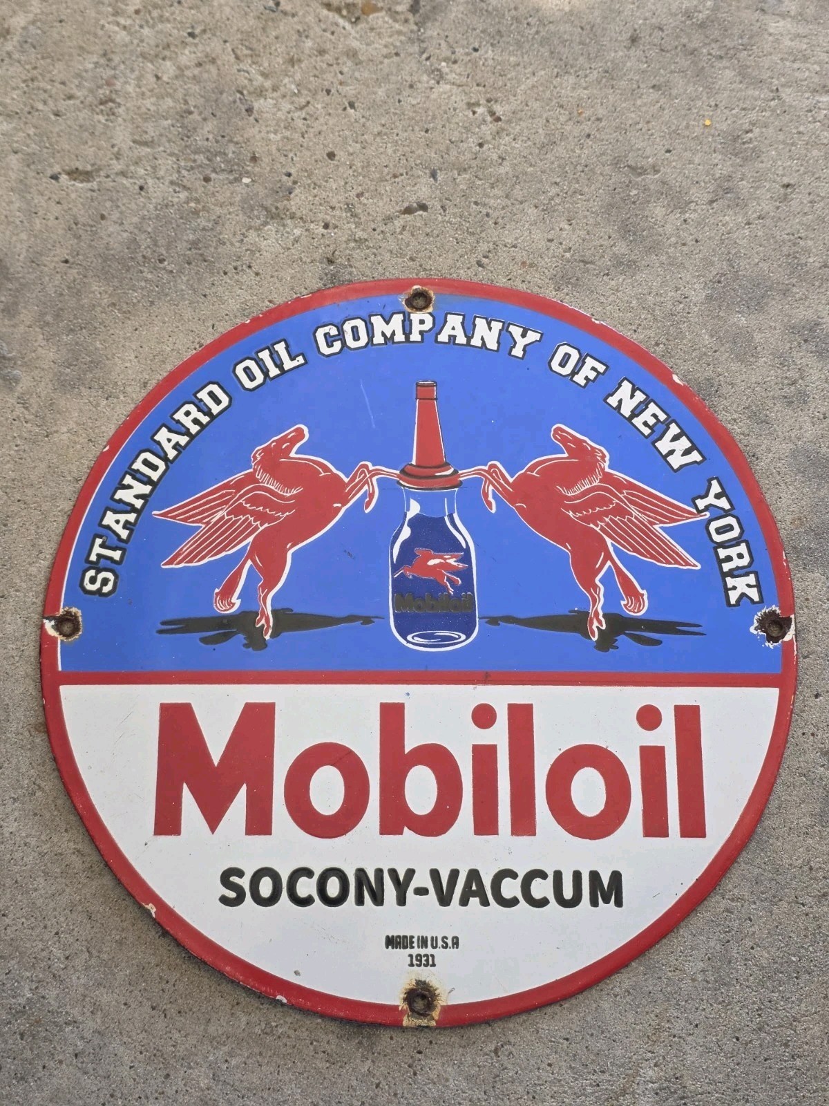 VINTAGE MOBILOIL STANDARD OIL COMPANY OF NEW YORK PORCELAIN SIGN 12 VINTAGE MOBILOIL STANDARD OIL COMPANY OF NEW YORK PORCELAIN SIGN 12