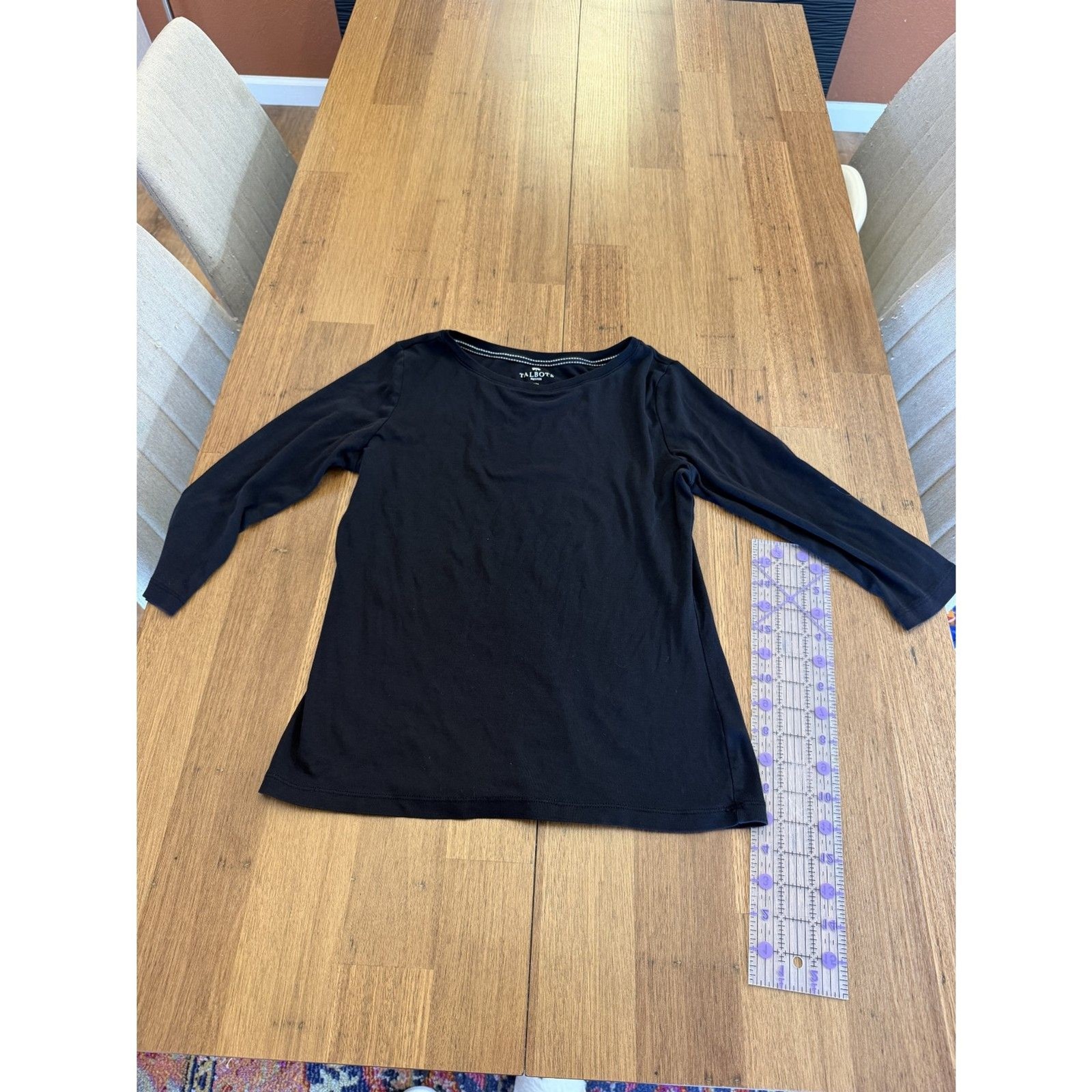 Talbots Petite Black 3/4 Sleeve Boatneck Knit Top - Medium Petite