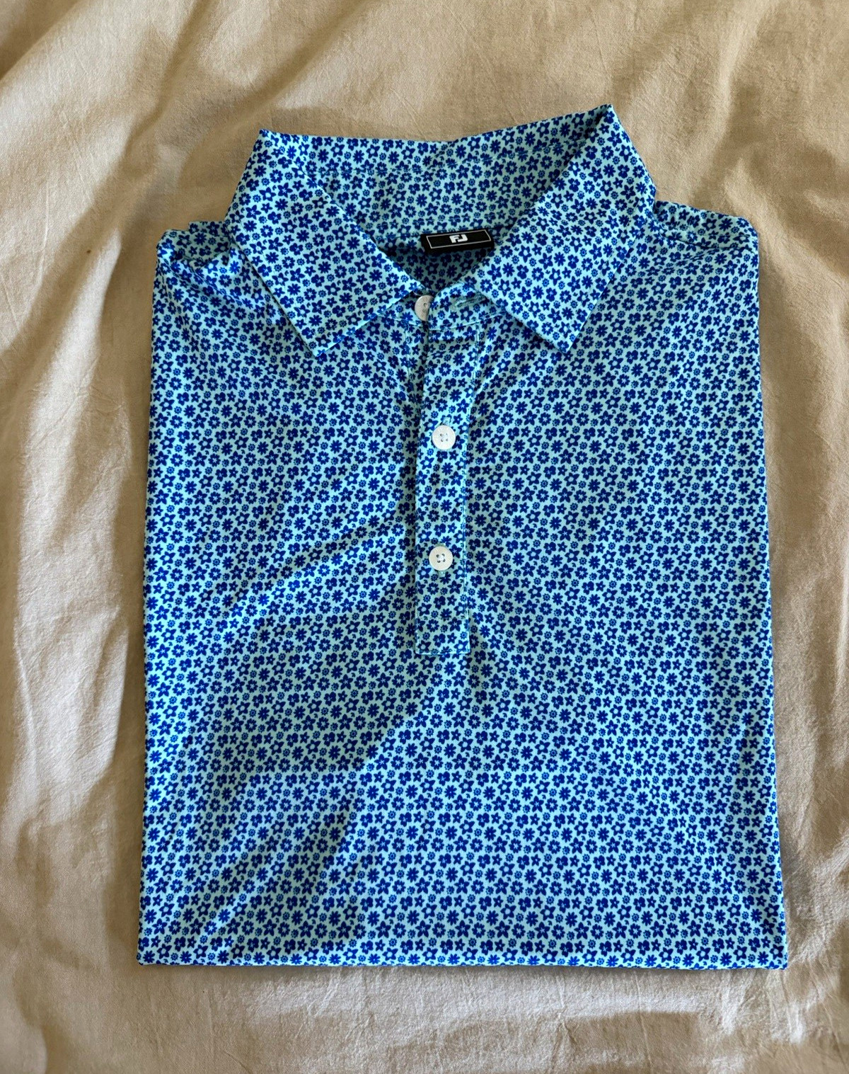 FootJoy Men\'s M Blue Short Sleeve Point Collar Button-Up