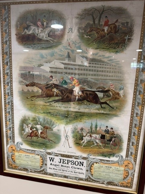ANTIQUE 1899 ENGLISH LITHOGRAPH HORSE RIDING ANGEL HOTEL CLOWN 