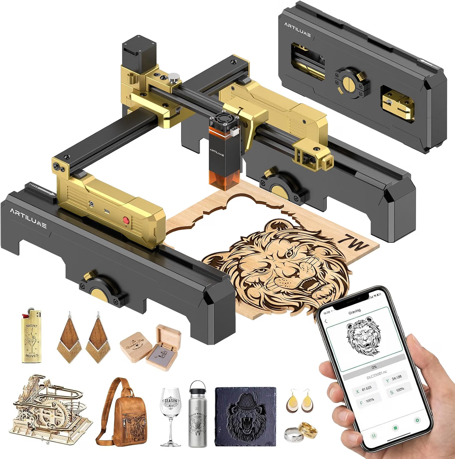 Artilume Laser Engraver T1-P 7000mW APP-Control Riser & Protective Casing Artilume Laser Engraver T1-P 7000mW APP-Control Riser & Protective Casing