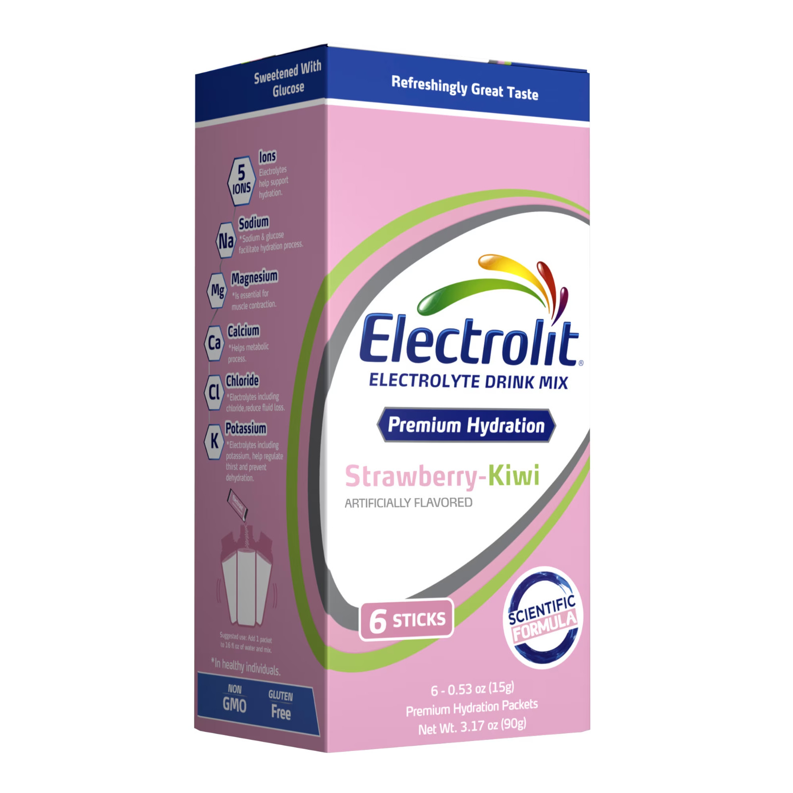 Electrolit Electrolyte Hydration Powder Drink Mix, Strawberry-Kiwi, 0.53 oz, 6 C