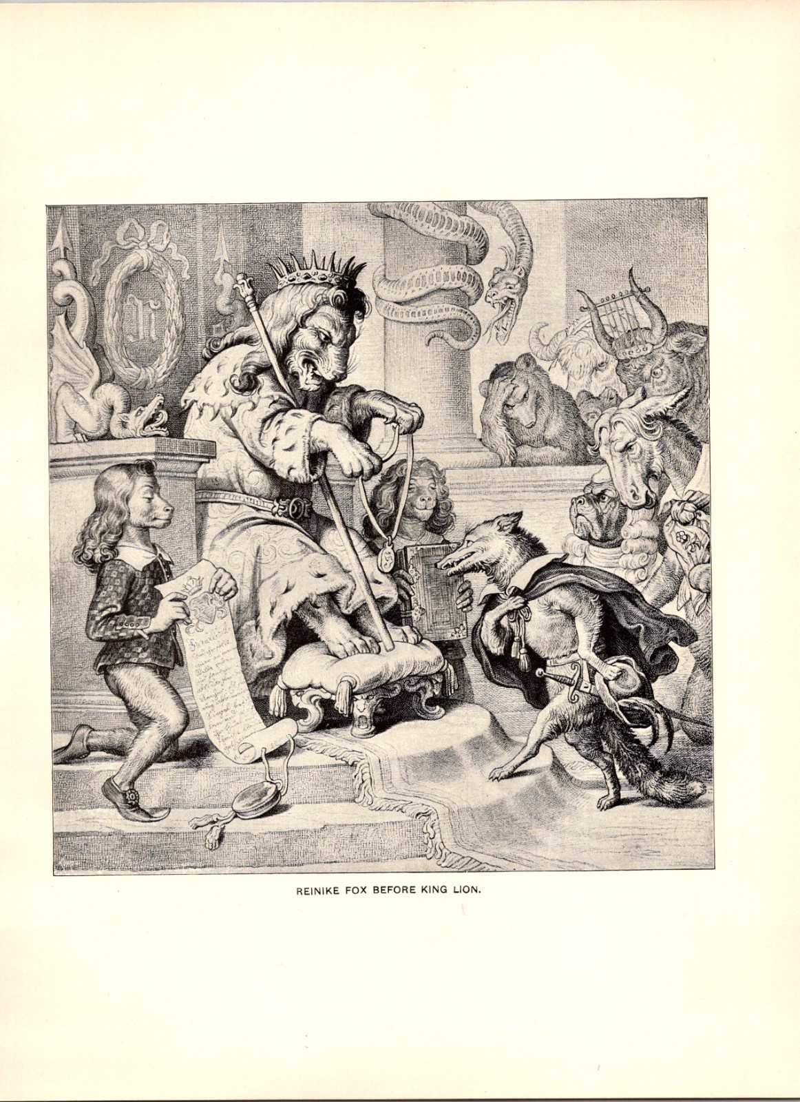 Reinike Fox Before King Lion Goethe\'s W Von Kaulbach 1902 Book Plate Print TL18
