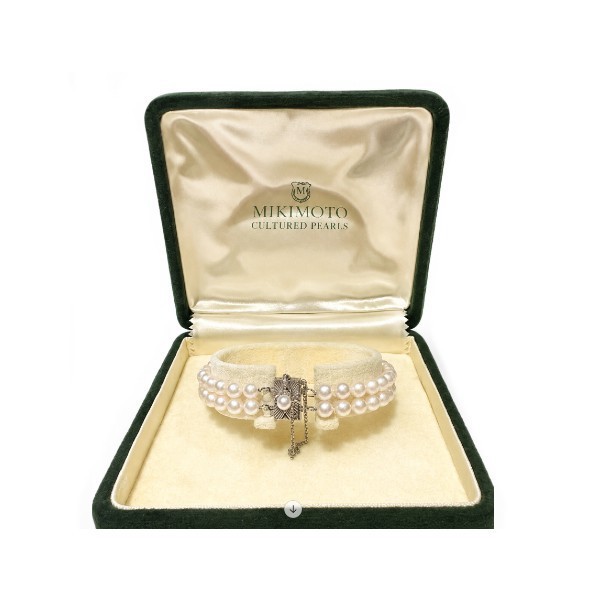 Vintage Mikimoto Sterling Silver Pearl Double Strand Bracelet