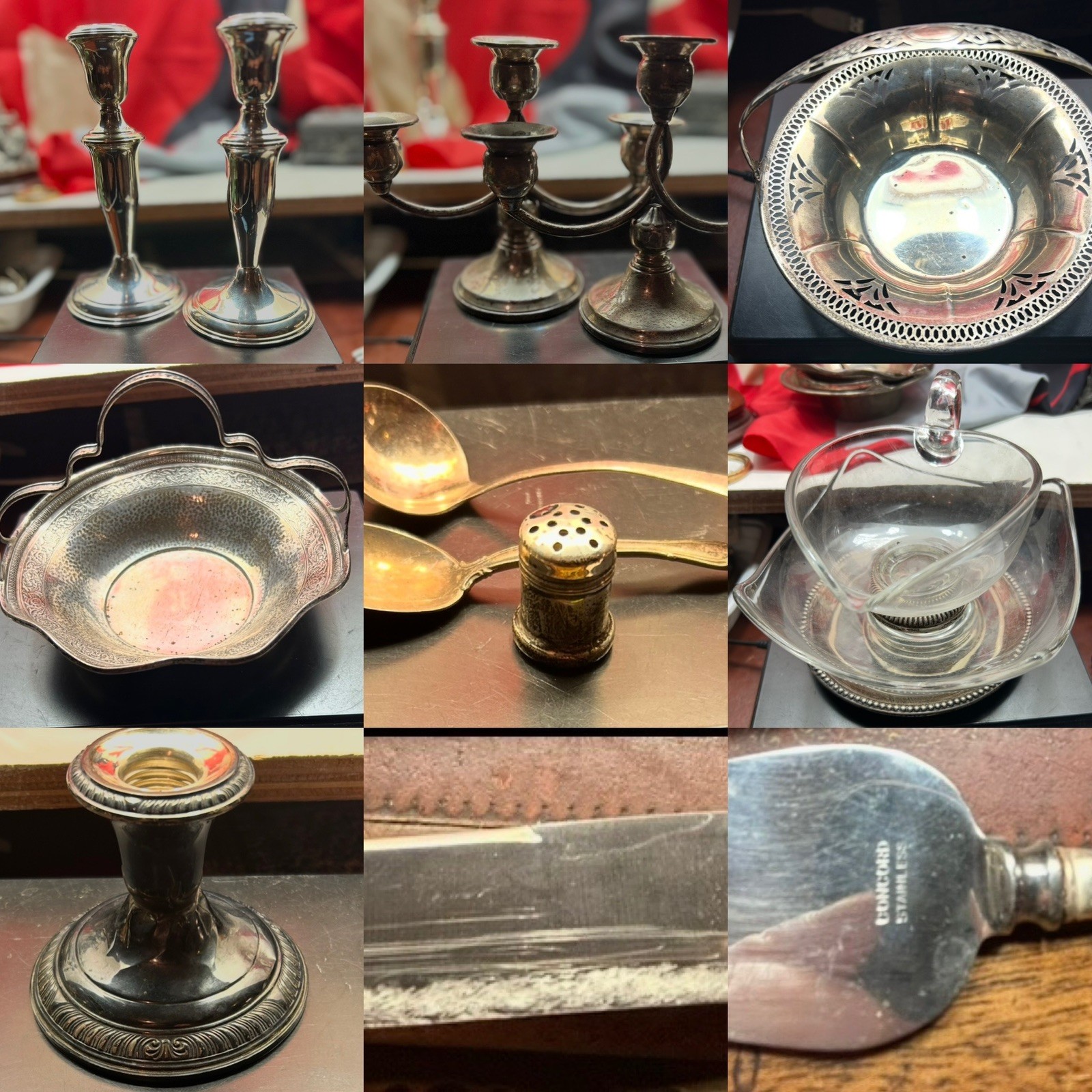 Vintage Sterling Silver Basket Candlesticks Candelabras Candy Creamer Lot 14 pcs