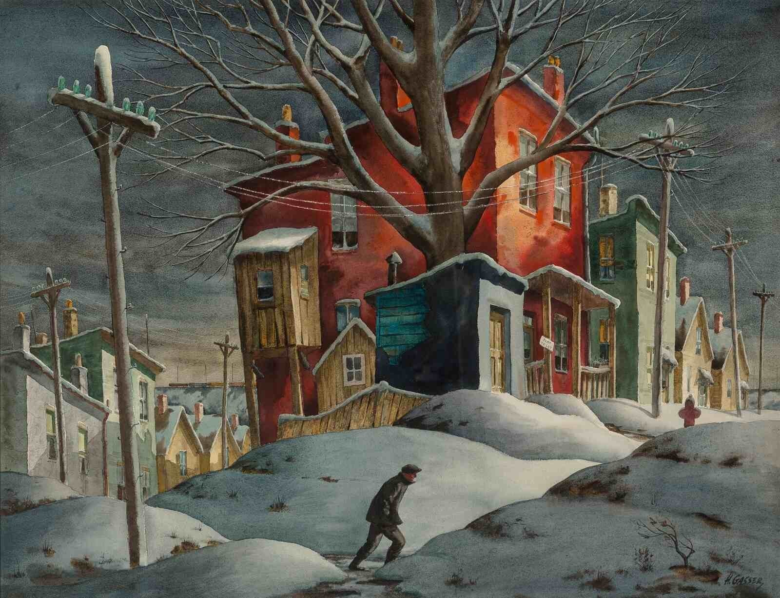 Henry Martin Gasser Harrison House New Jersey Winter Watercolor