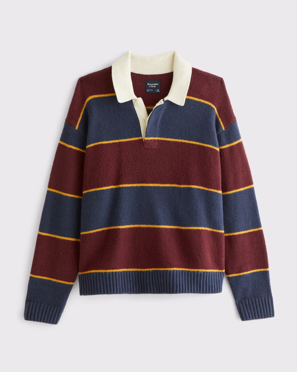 Sale Abercrombie & Fitch Men's Rugby Sweater Polo Navy Stripe