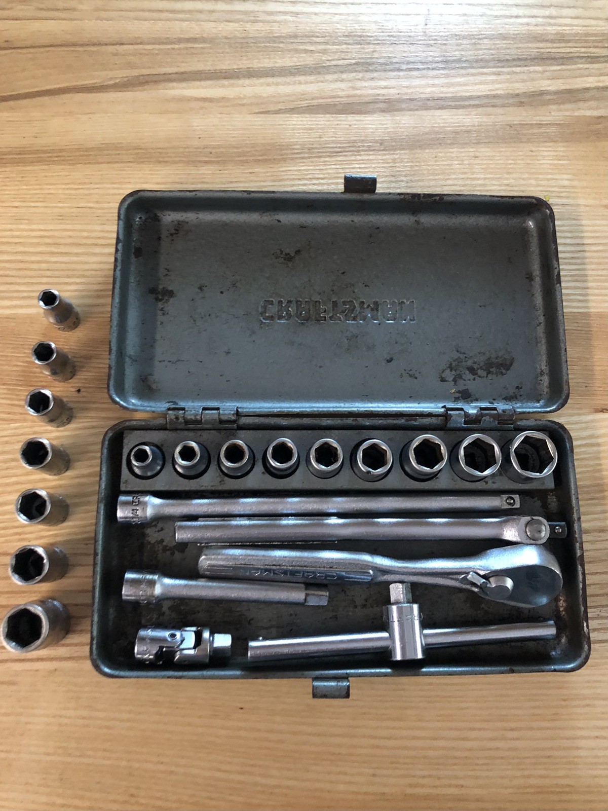 Vintage Craftsman 1/4” Socket Set =V= in Metal Box Pre Serial # Oil Port Ratchet