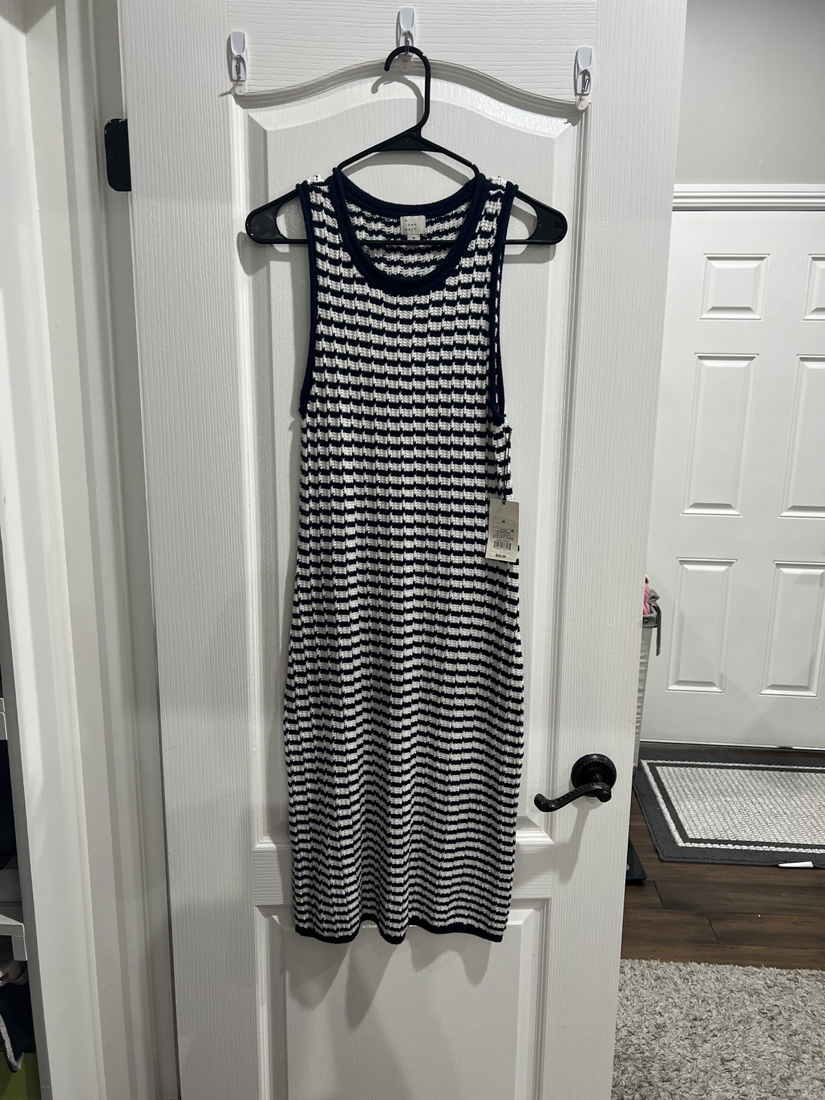 A New Day Striped Textured Knit Tank Dress - Navy & White, Size M