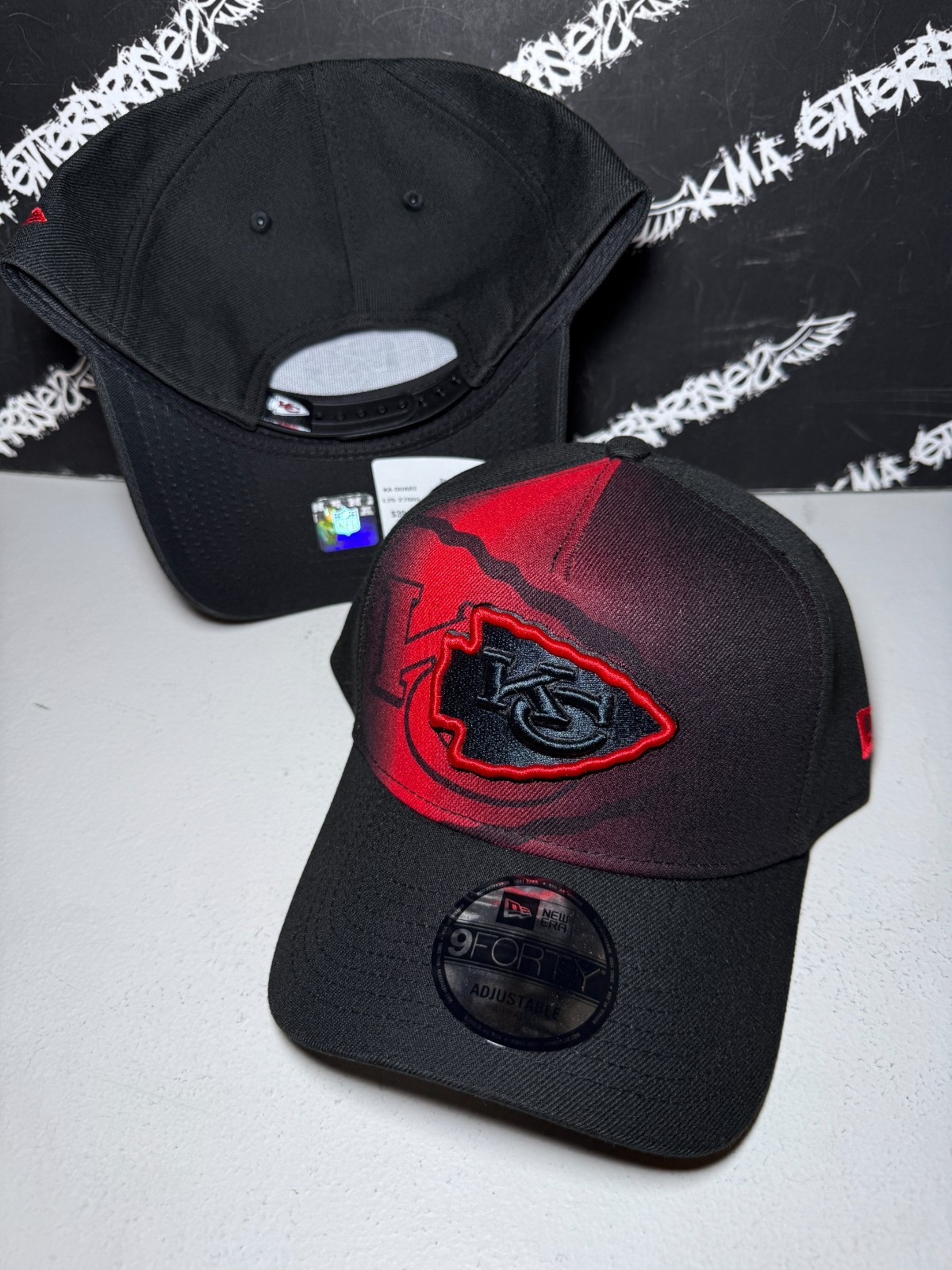 NWT New Era 9Forty Kansas City Chiefs FADE Red Logo Black Snapback Hat NEW