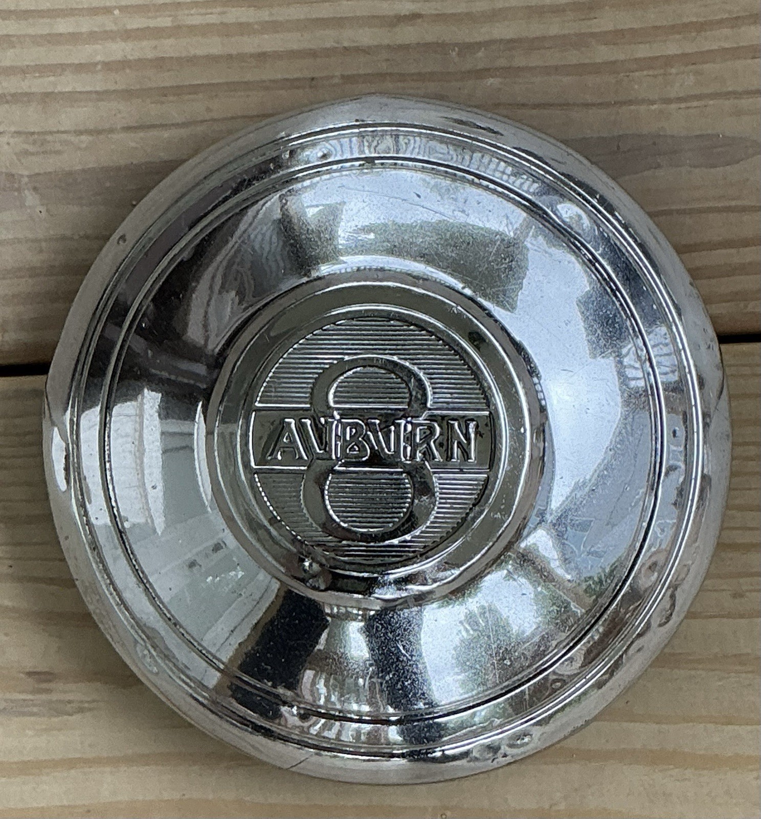 1930s Auburn Straight 8 Cylinder V8 Hubcap Wheel Cover 8” Chrome Plated Vtg