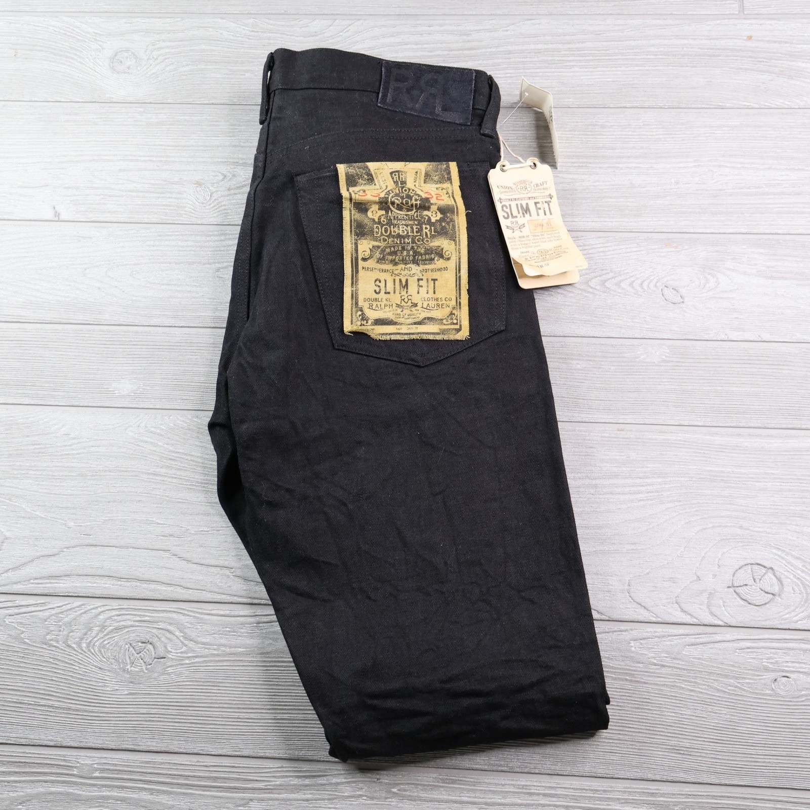 NEW RRL Double RL Japanese Selvedge Denim Black Jeans 33x32 Slim Fit Made in USA