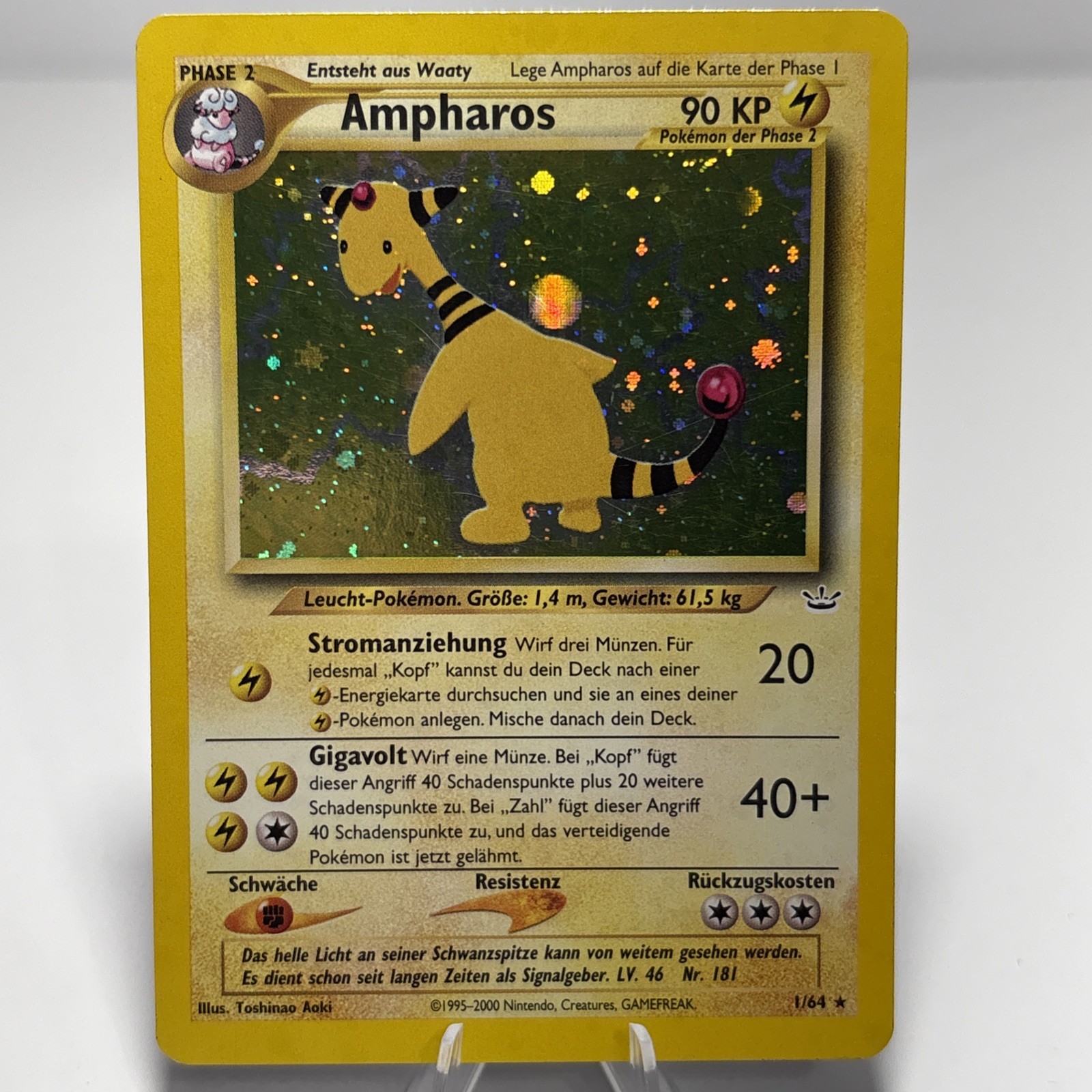Pokemon Ampharos Holo #1/64 Neo Revelation 2001 Unlimited LP Vintage WOTC