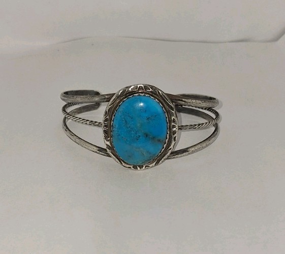 VINTAGE AAA LARGE ROYSTON BLUE Turquoise Stone Sterling Cuff Bracelet NAVAJO 70