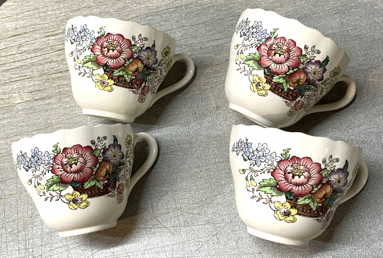 FOUR 4 Copeland Spode Teacups Coffee Cups Constable Pattern   Vintage