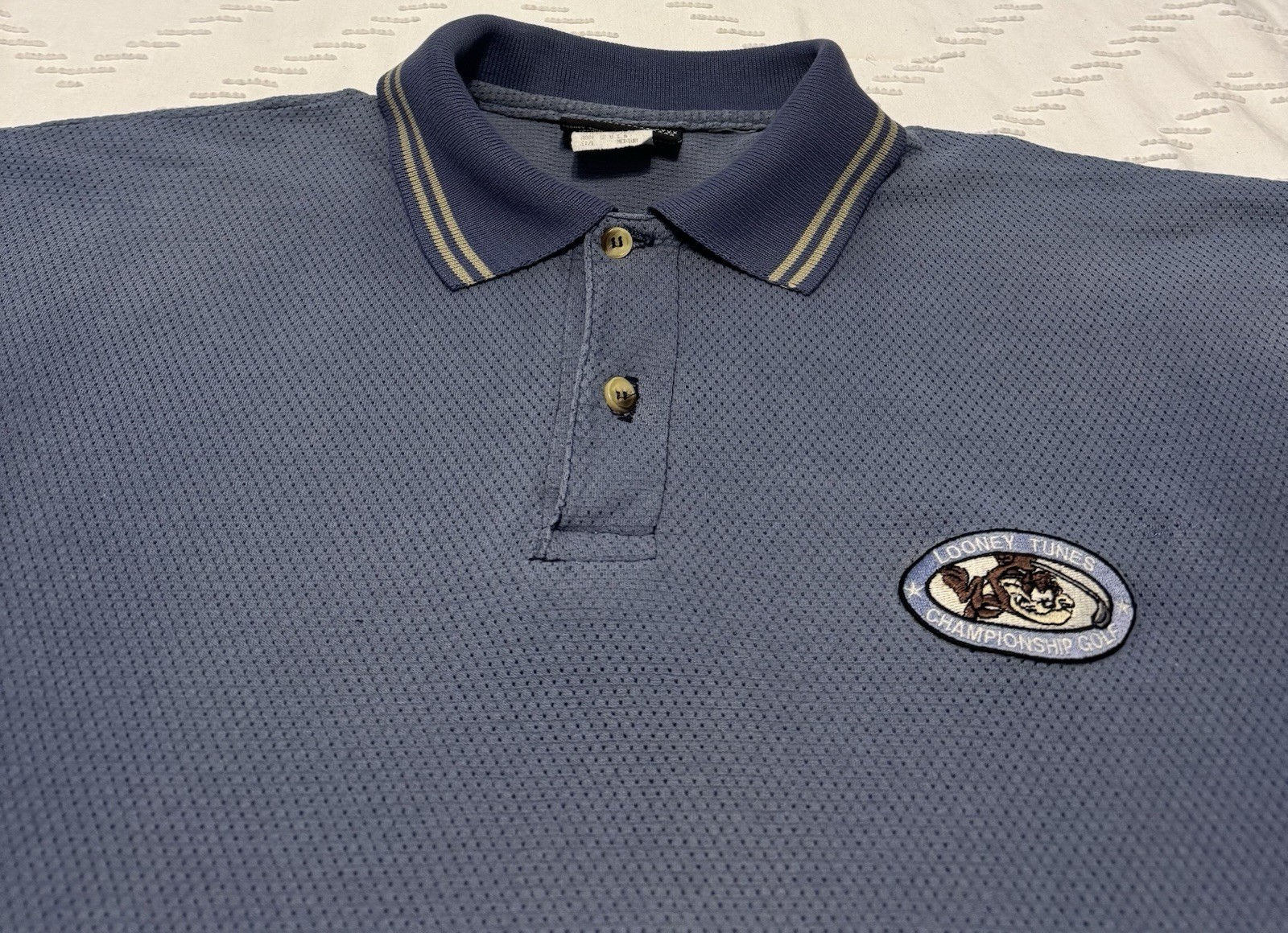Looney Tunes Taz Golf Polo Shirt Mens Medium Blue Cotton Pique Vintage 1998