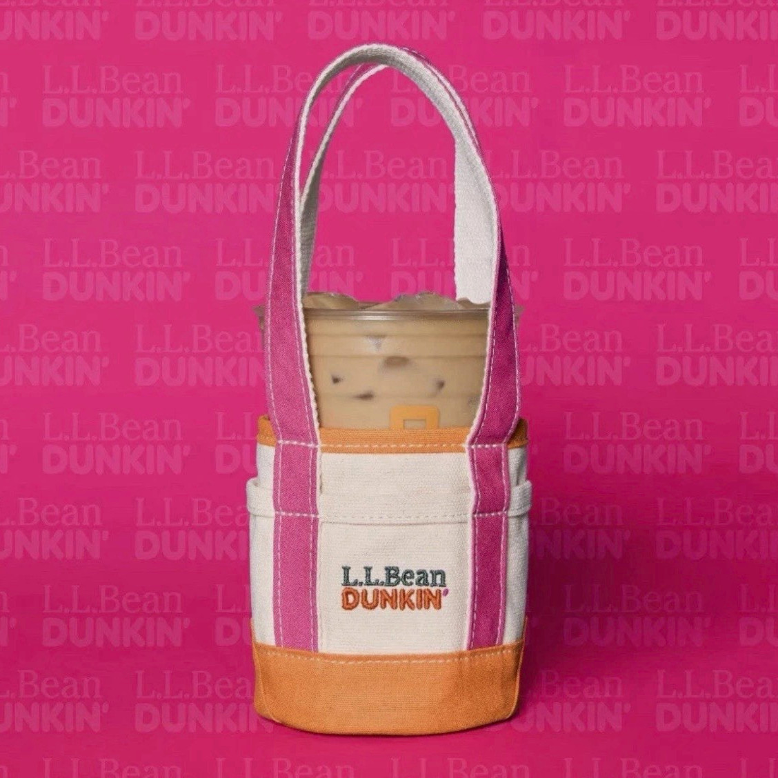 Dunkin\' Donuts L.L. Bean Logo Tote Bag Pink/White/Orange Double Handles PRESALE