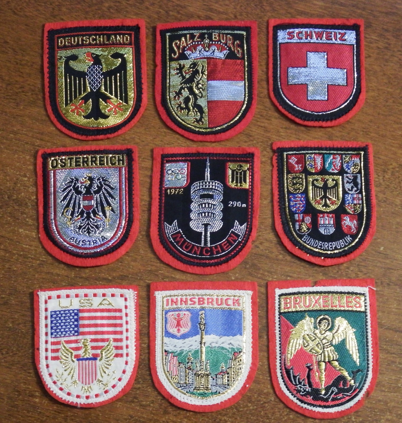 9 VTG Embroidered Felt Shield Patches - Germany VGC