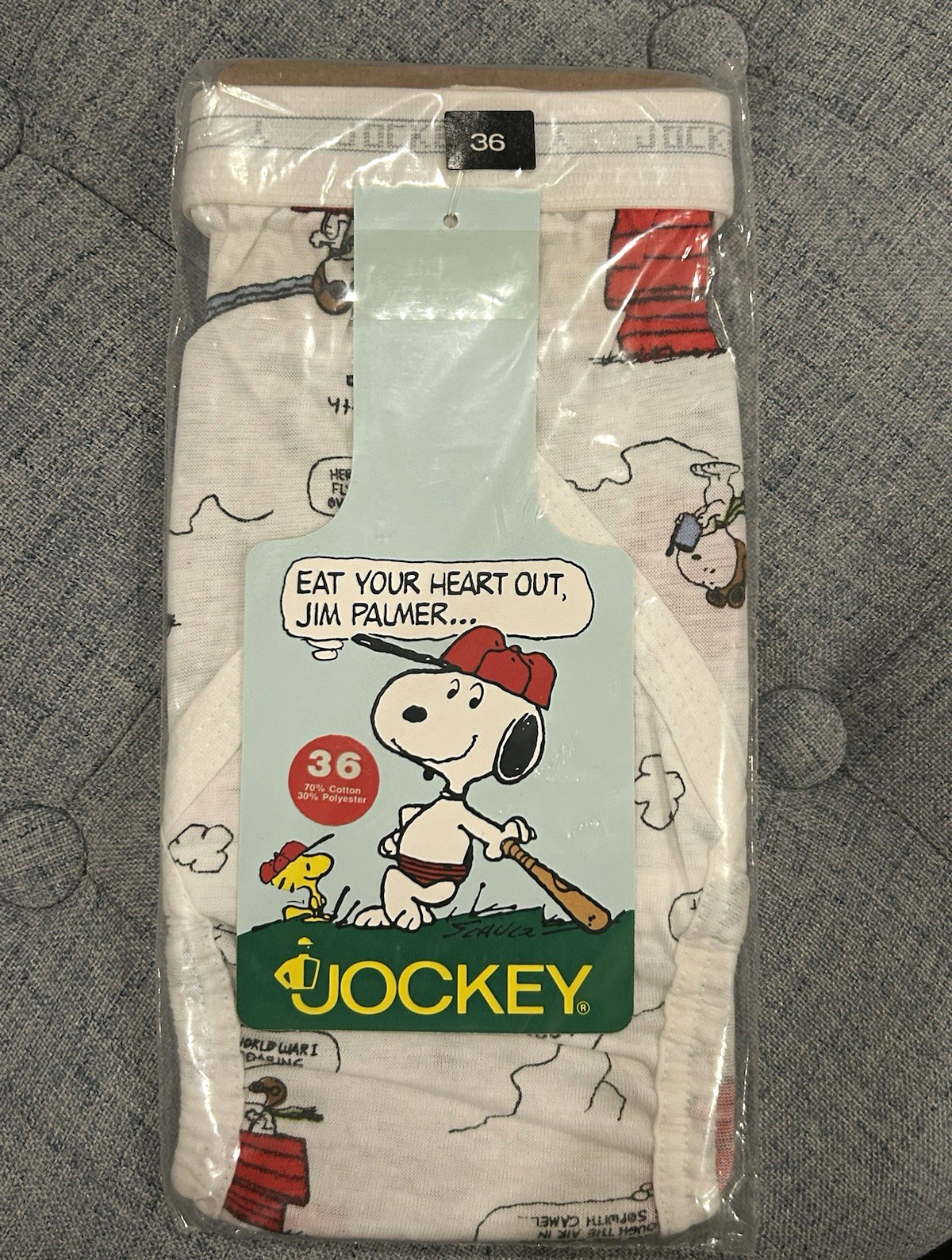 NWT Jockey Men\'s Briefs Size 36 Peanuts Snoopy Late 80’s The Flying Ace Design