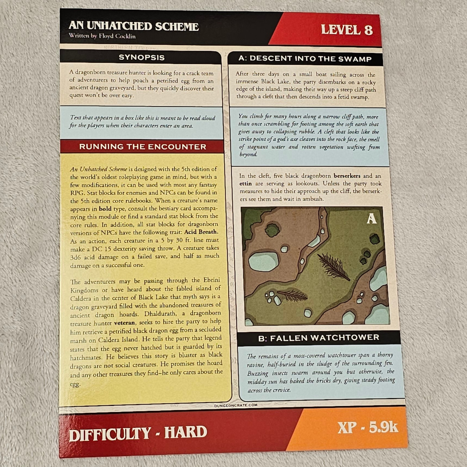 Dungeon Crate An Unhatched Scheme Level 8 Adventure Card D&D 5E Hard TTRPG RPG