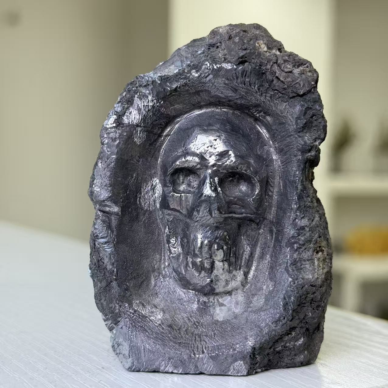 1.27LB Hand Carved Raw Hematite Carved Skull Crystal Mineral Specimen Healing