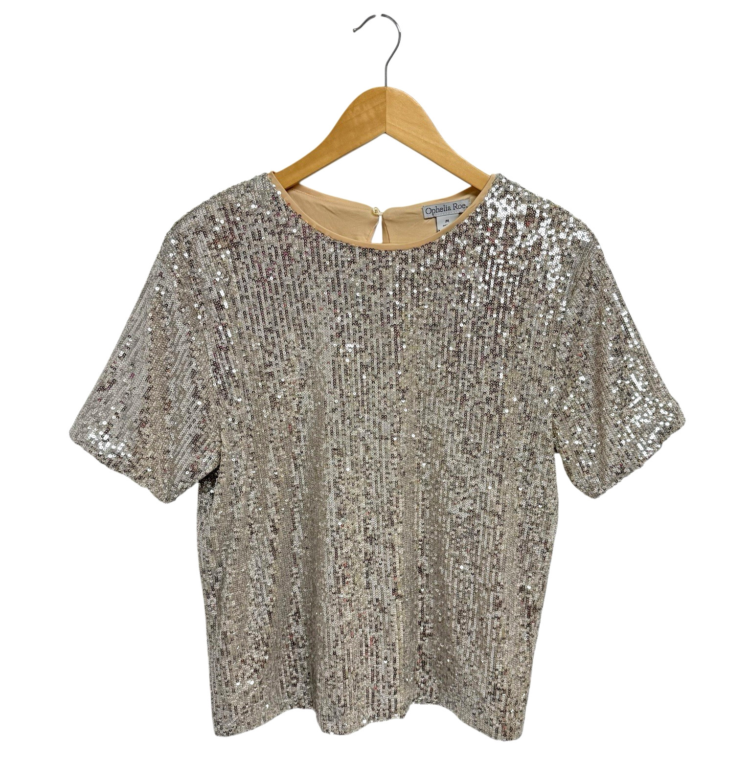 Ophelia Roe women\'s evening sequined blouse short sleeve size M