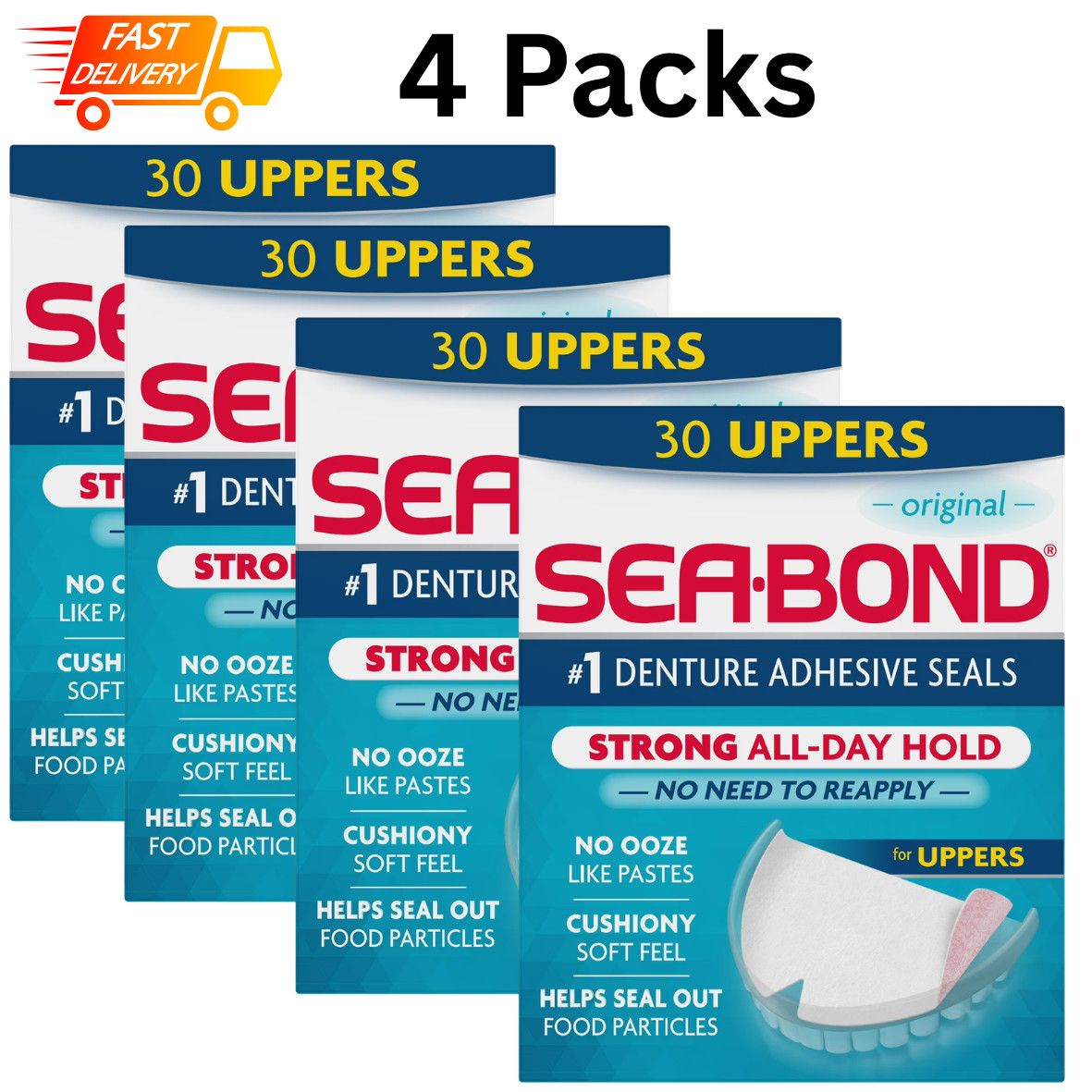 Sea Bond Denture Adhesive Seals, Original Uppers, Zinc Free, 30 Ct - 4 Pack