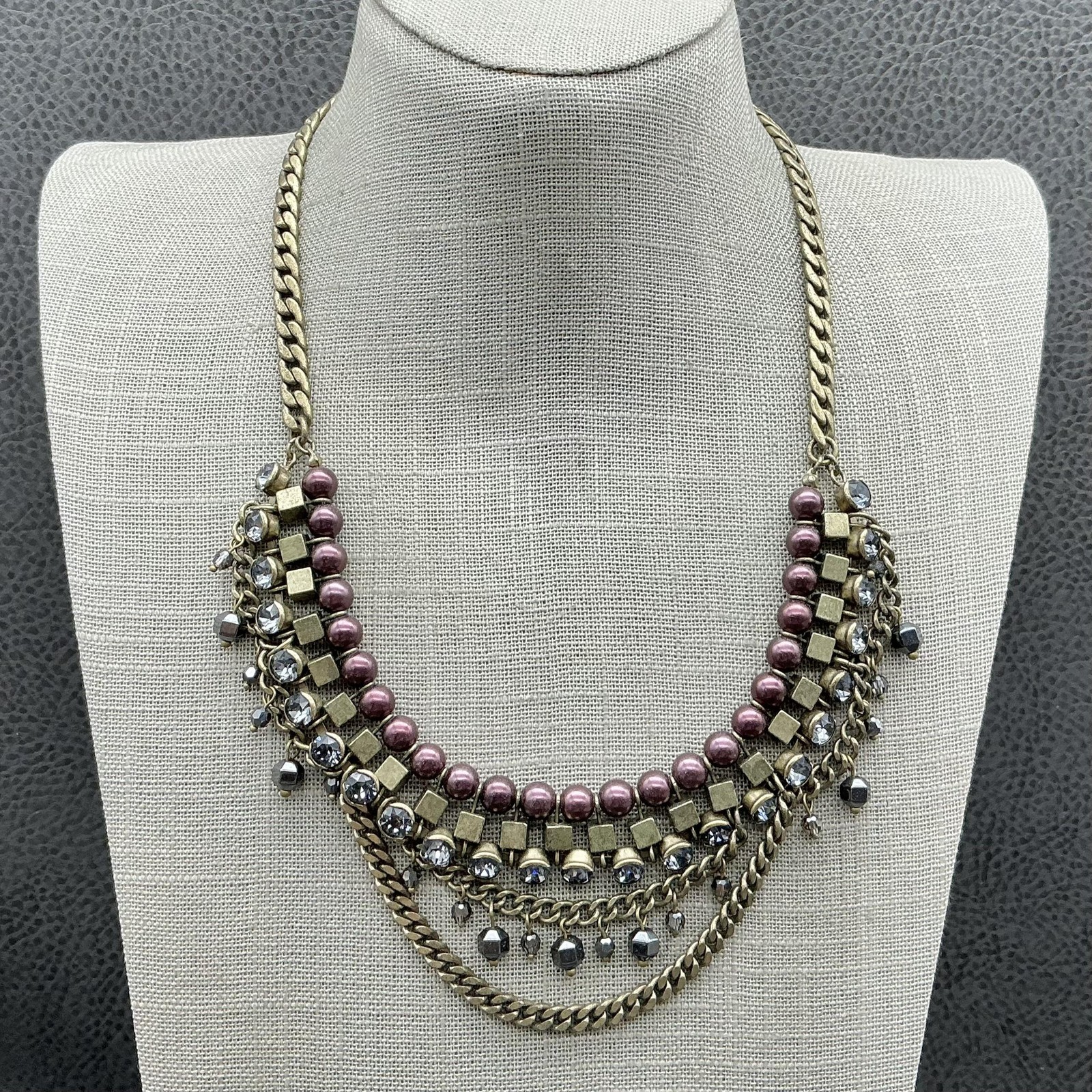 Silpada KR Necklace Gold Tone Purple Beaded Layered Crystal Bib 18 In Statement