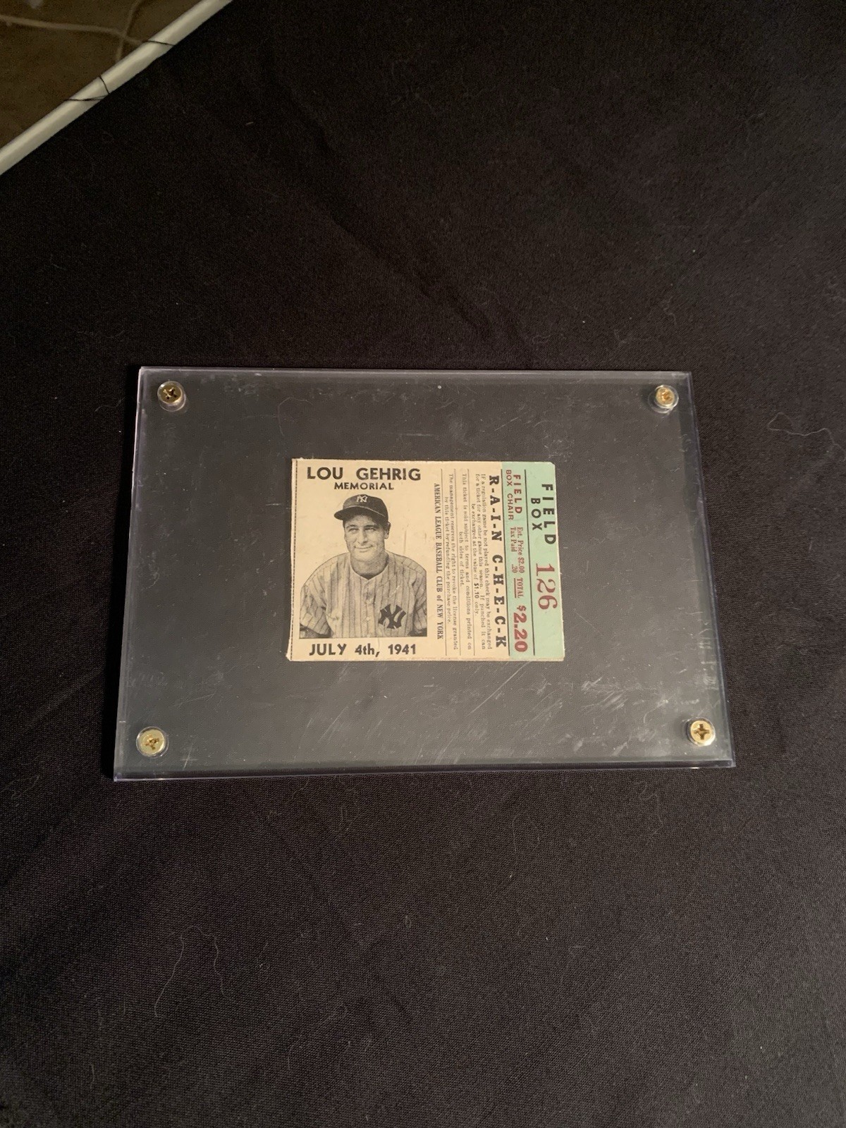 Lou Gehrig Memorial New York Yankees Baseball Ticket Stub July 4 1941 Box 126 Lou Gehrig Memorial New York Yankees Baseball Ticket Stub July 4 1941 Box 126