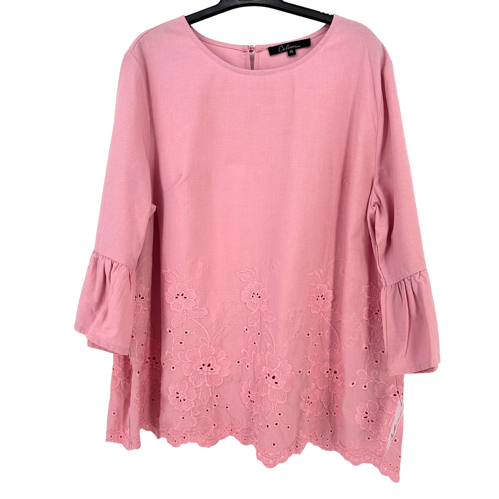 New Calessa Border Embroidered Jewel Neck 3/4 Bell Sleeve Tunic Shirt Size L New Calessa Border Embroidered Jewel Neck 3/4 Bell Sleeve Tunic Shirt Size L