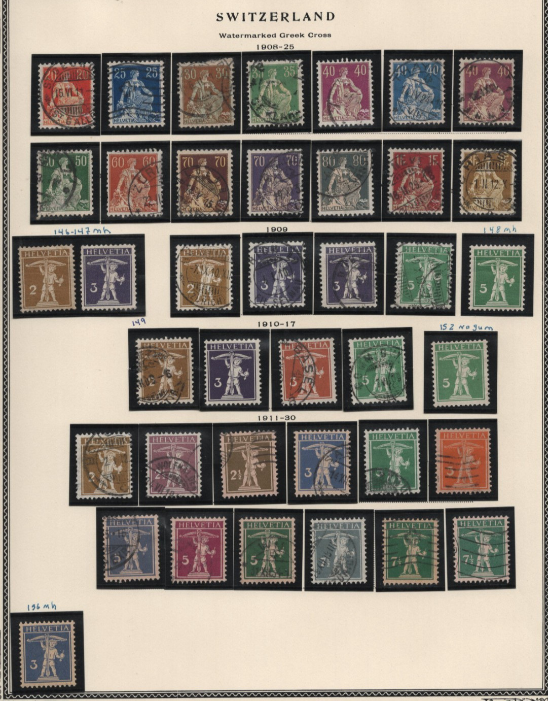 SWITZERLAND 1907-1933 SPECIALIZED COLLECTION OF 83 STAMPS MOSTLY USED SOME MINT