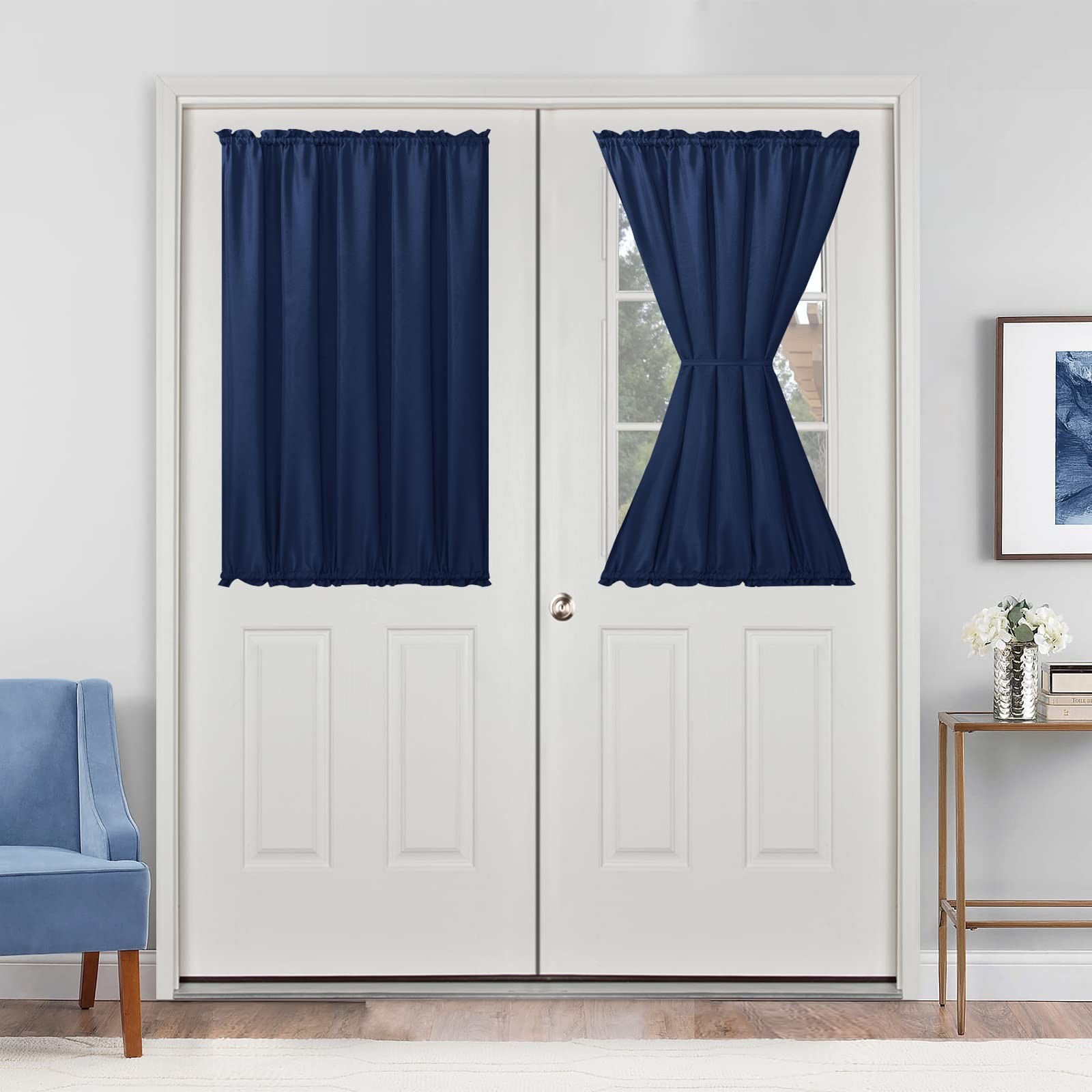 French Door Curtains Privacy, Rod Pocket Semi Sheer Front Curtain for Door Wi...