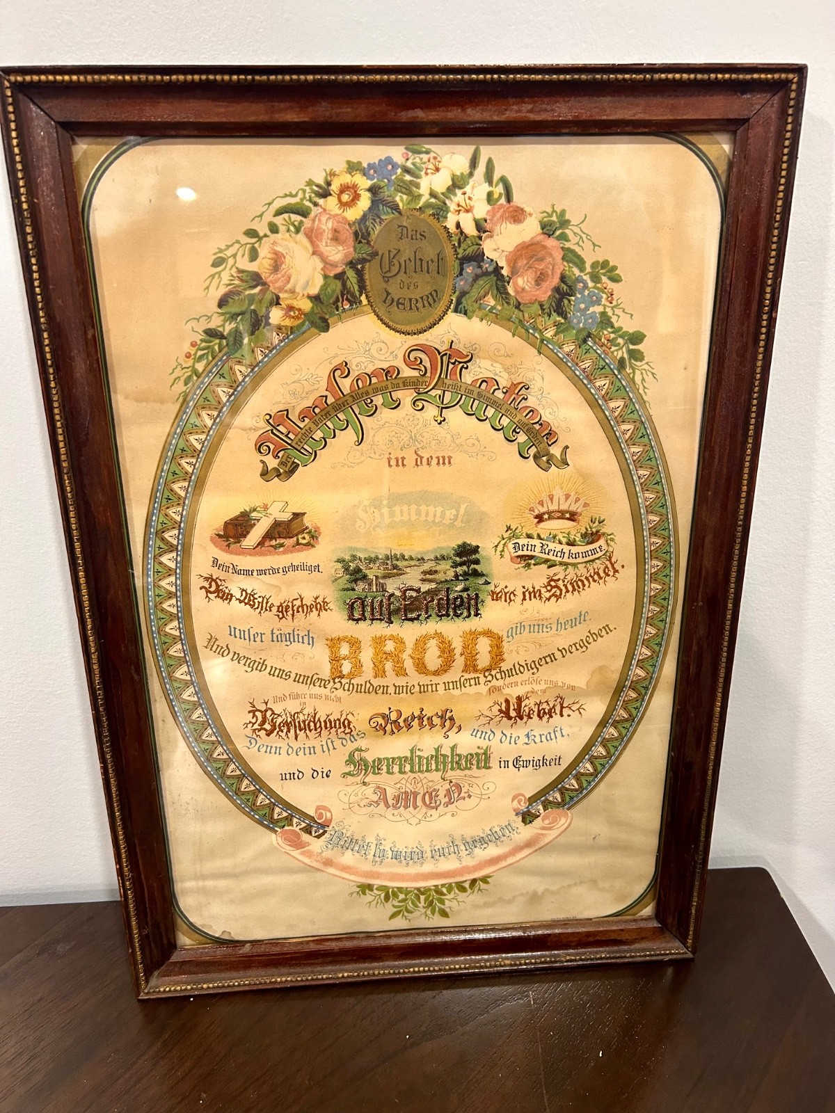 Antique OUR FATHER The Lord's Prayer In German 1883 Lithograph by Martin Yauch