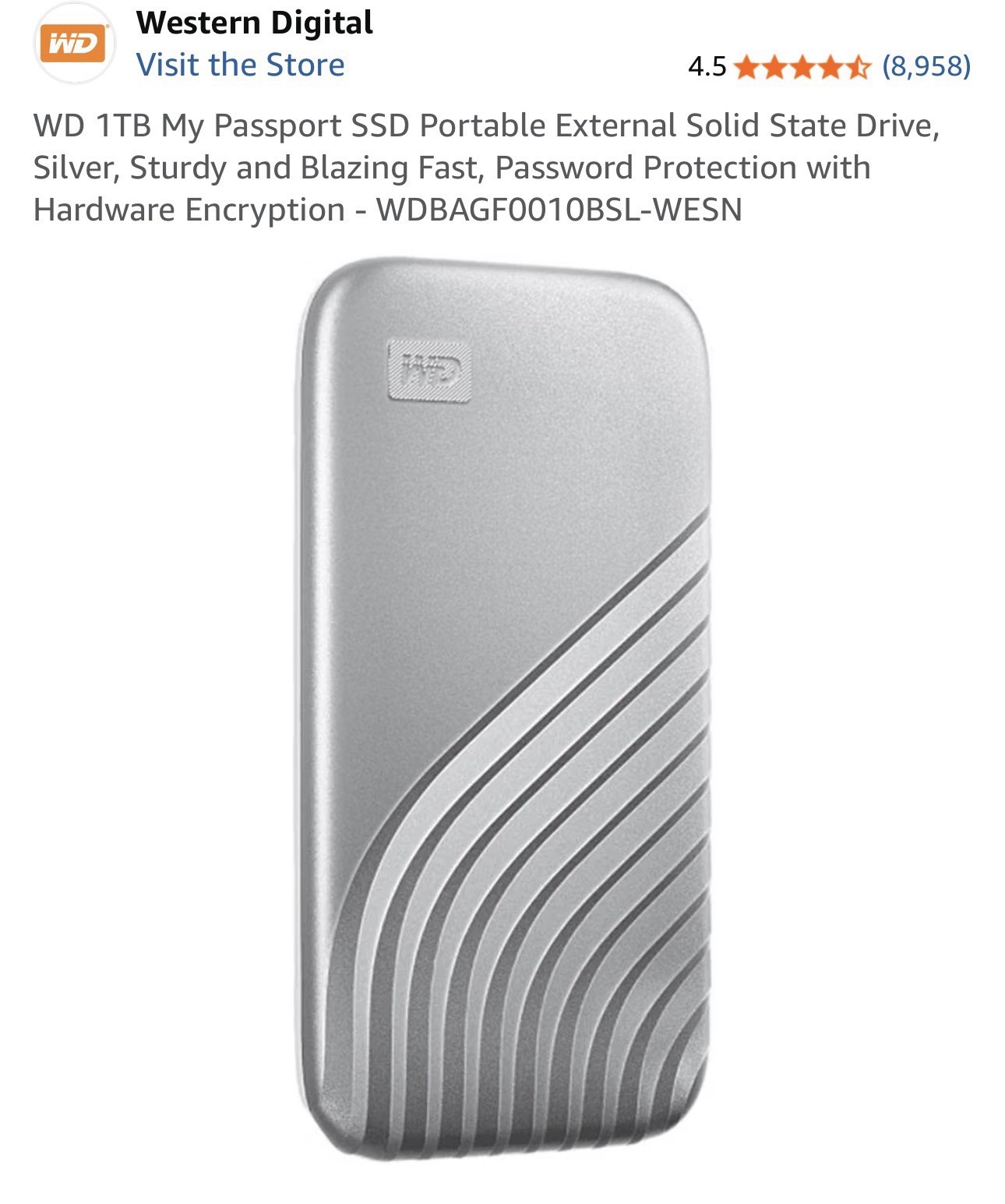 WD 1TB My Passport SSD Portable External Solid State Drive, Silver